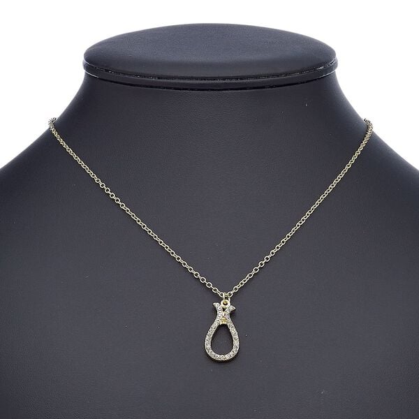 Necklace, glass rhinestone with gold-finished steel and "pewter" (zinc-based alloy), clear, 24x13mm teardrop, 18 inches with 2-inch extender chain and lobster claw clasp. Sold individually. image number 0