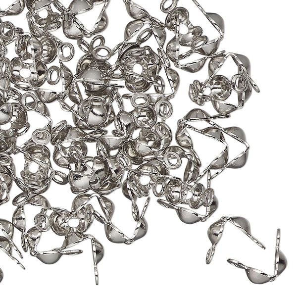 Bead tip, antique silver-finished brass, 8x4mm bottom clamp-on with open loop. Sold per pkg of 100. image number 0