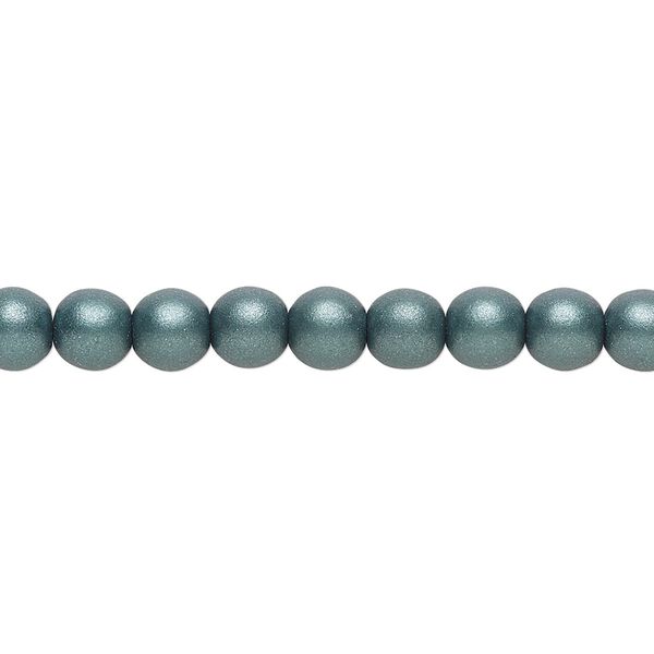 Bead, Czech glass druk, opaque satin dark green, 6mm round. Sold per 15-1/2" to 16" strand. image number 0