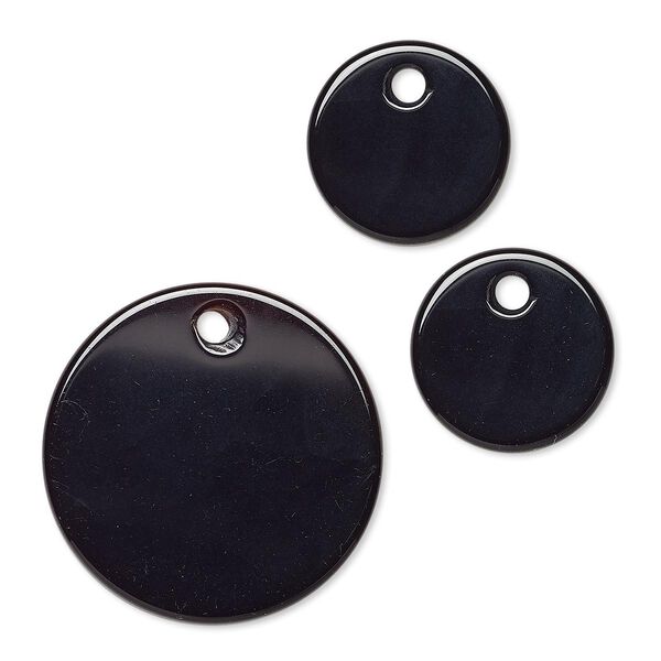 Black agate 1pkg3, flat round drop 30mm / 18mm image number 0
