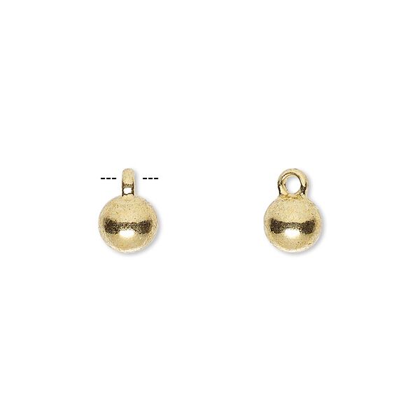 Drop, gold-finished "pewter" (zinc-based alloy), 6mm round. Sold per pkg of 10. image number 0