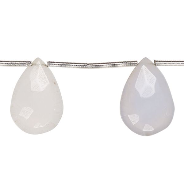Blue chalcedony 1pkg7, hand-cut top-drilled faceted puffed teardrop bead natural graduated 15x11mm-22x14mm image number 0