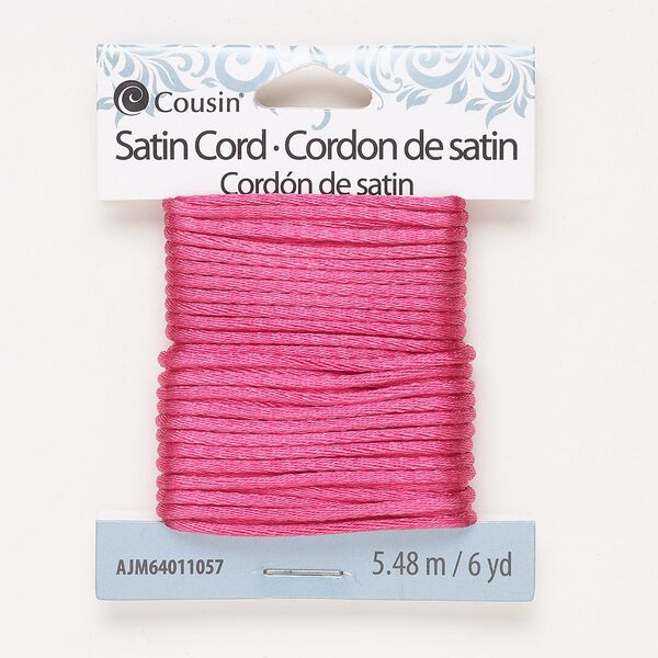 Cord, satin, dark rose, 2mm round. Sold per 6-yard pkg. image number 0