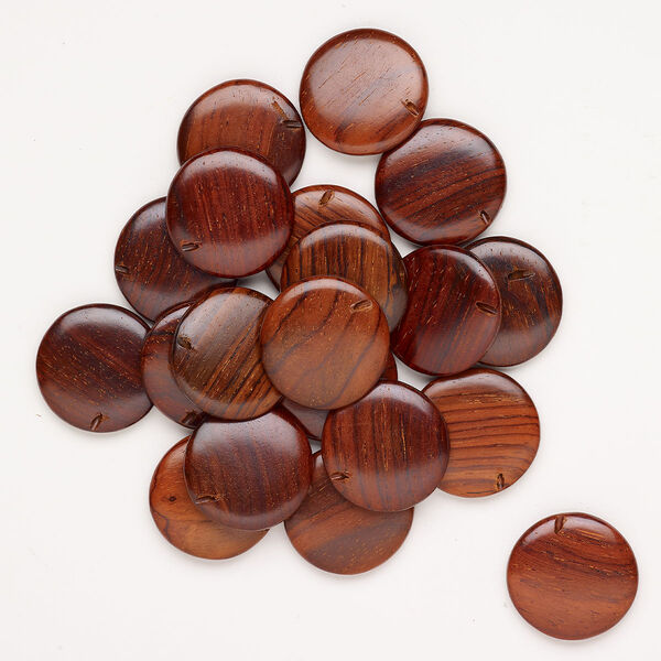 Bead rosewood 20pk 26-28mm lentil-drilled puffed flat round waxed image number 0