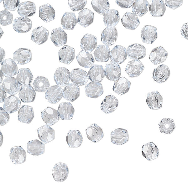 Czech fire-polished glass 1pkg120, faceted round bead transparent ice blue 4mm image number 0