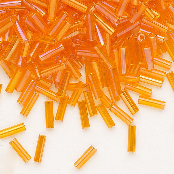 Bead, Preciosa Ornela Czech glass, bugle bead, pkg/50g, 1/4 inch, rainbow translucent orange, (91000). image number 0