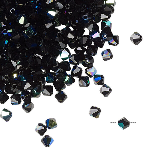 Bead 48pk jet AB, Preciosa Czech crystal 4mm bicone image number 0