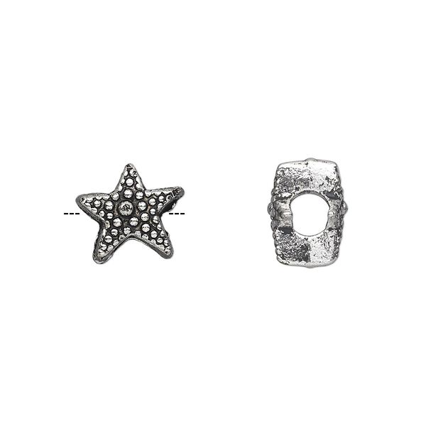Bead, antique silver-plated "pewter" (zinc-based alloy), 11x8mm double-sided beaded star. Sold per pkg of 10. image number 0