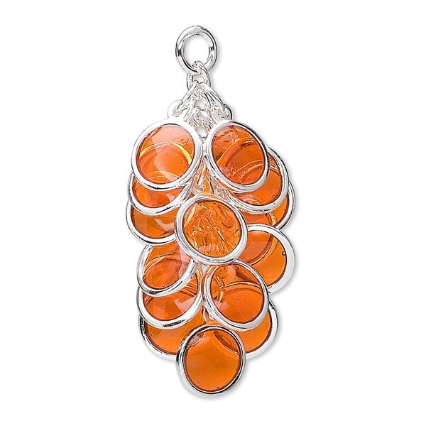 Focal, epoxy and silver-plated brass, orange, 32x16mm round cluster. Sold per pkg of 4. image number 0