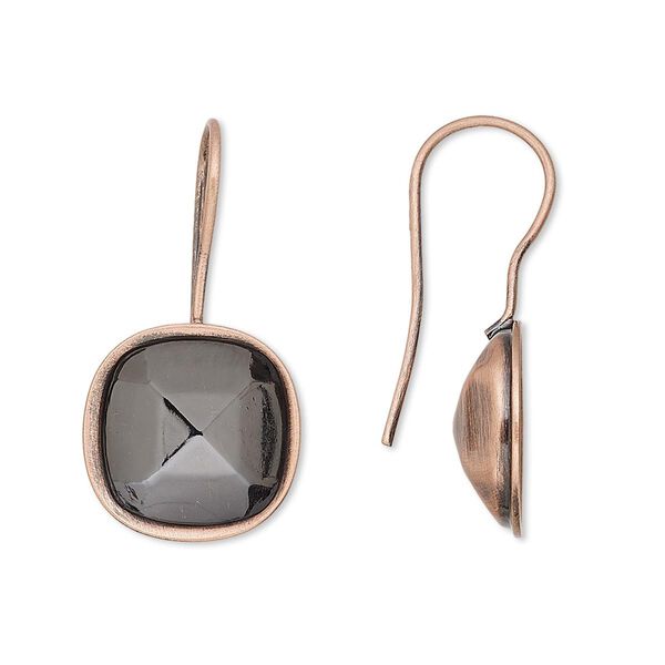 Ear wire fishhook 1pkg4 Almost Instant Jewelry® antique copper-plated, 28x14mm / 12mm cushion glue-in setting, 20 gauge brass 2 pair image number 0