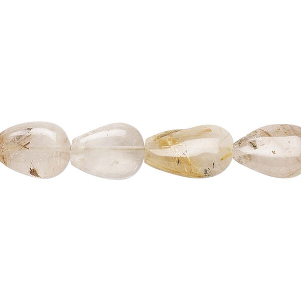 Golden rutilated quartz 1pkg1, hand-cut puffed teardrop bead natural 8 inch 9x8mm-13x8mm image number 0