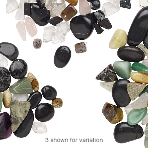 Multi-gemstone / glass 1pkg6, chip bead 14 inch mix small to gigantic image number 0