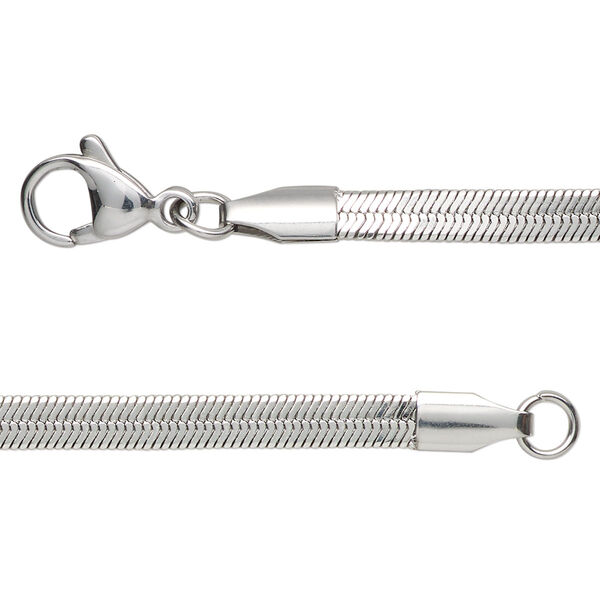 Chain, stainless steel, 4mm herringbone, 18 inches with lobster claw clasp. Sold individually. image number 0