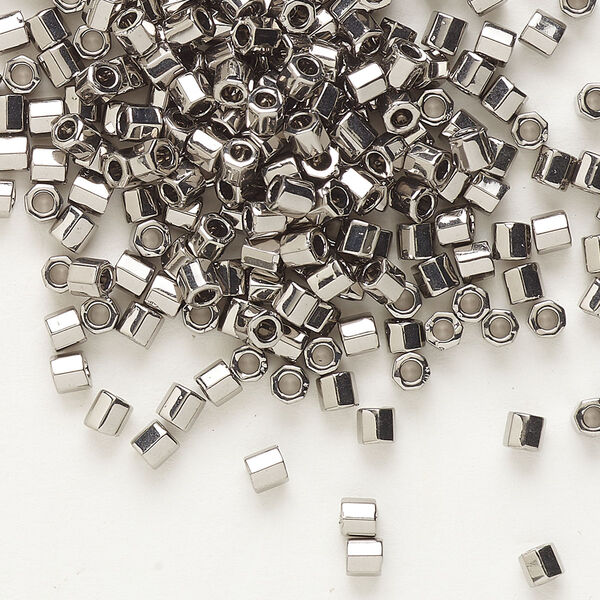 Seed bead, Delica®, glass, pkg/250g, #8 cut, opaque nickel-plated (DBLC-0021). image number 0
