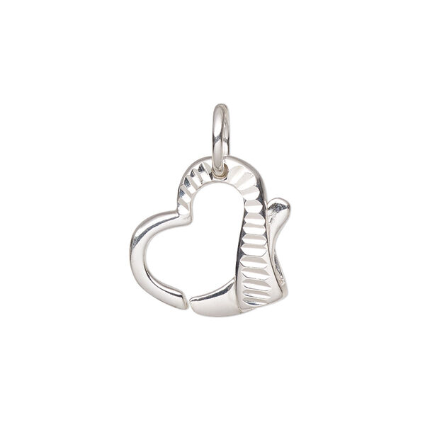Clasp, lobster claw, sterling silver, 17x16mm diamond-cut open heart with 7.5mm open jump ring. Sold individually. image number 0