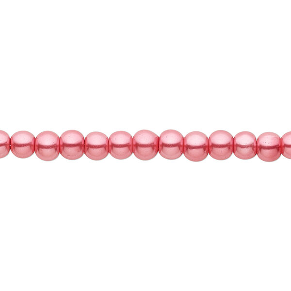 Bead, crystal pearl, bright pink, 4mm round. Sold per pkg of (2) 15-1/2" to 16" strands, approximately 200 beads. image number 0