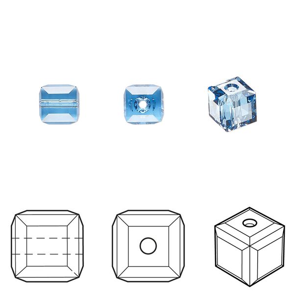 Bead 144pk ice blue, Swarovski® ReCreated™ 6mm cube 5601 image number 0