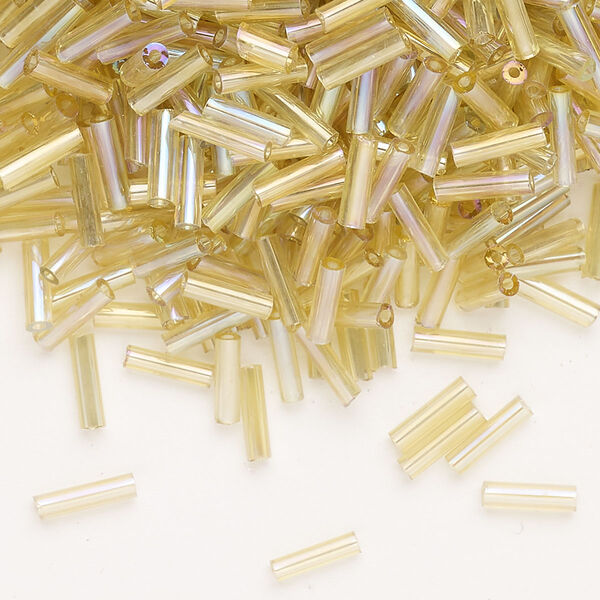 Bead, Ming Tree™, bugle bead, glass, pkg/1/4 pound, 1/4 inch, rainbow transparent tan. image number 0