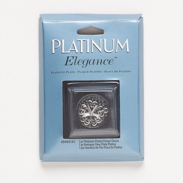 Charm, lacquer and platinum-plated copper, 17mm single-sided flower with cutout hearts. Sold individually. image number 0