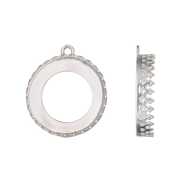 Drop, sterling silver, 19.5mm round with decorative trim and open back with 18mm round cabochon bezel setting. Sold individually. image number 0