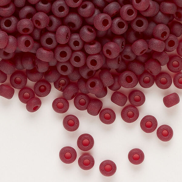 Seed bead, glass, pkg/50g, #6 round, transparent matte garnet. image number 0