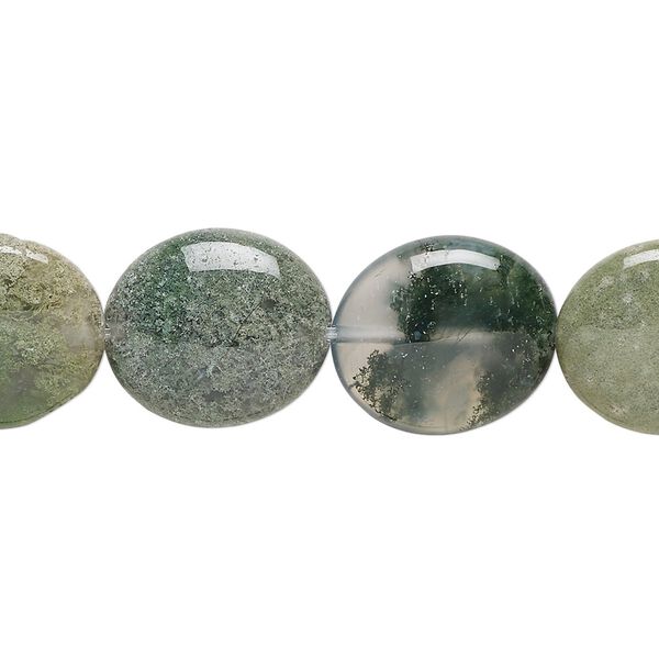 Moss agate 1pkg1, flat oval bead natural 15.5-16 inch 16x14mm image number 0
