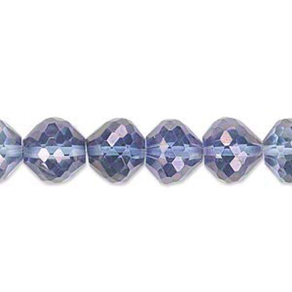 Bead, quartz crystal (coated), blue AB, 10x8mm hand-cut faceted rondelle, B grade, Mohs hardness 7. Sold per pkg of 10. image number 0