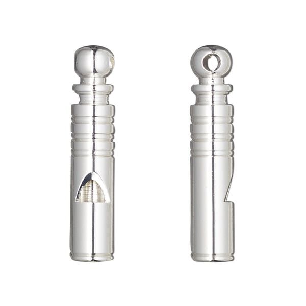 Focal, silver-finished brass, 31x6mm round tube whistle with lines. Sold per pkg of 2. image number 0