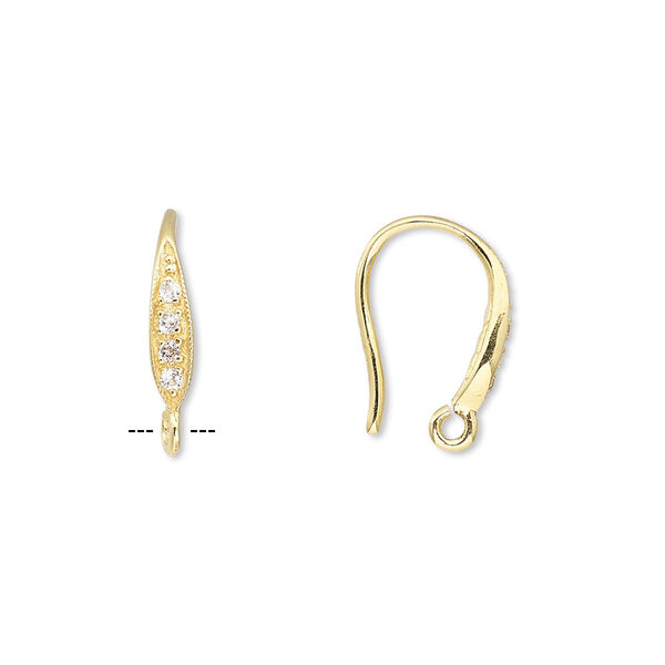 Ear wire, white topaz (natural) and gold-finished sterling silver, 15mm fishhook with open loop, 18 gauge. Sold per pair. image number 0