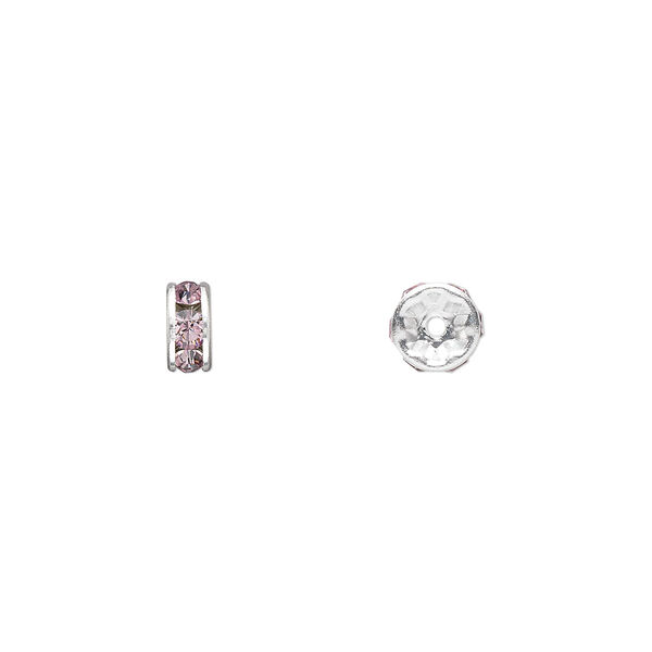 Bead 4pk light amethyst silver plate, Crystal Passions® 6x3.5mm rondelle 77506 image number 0