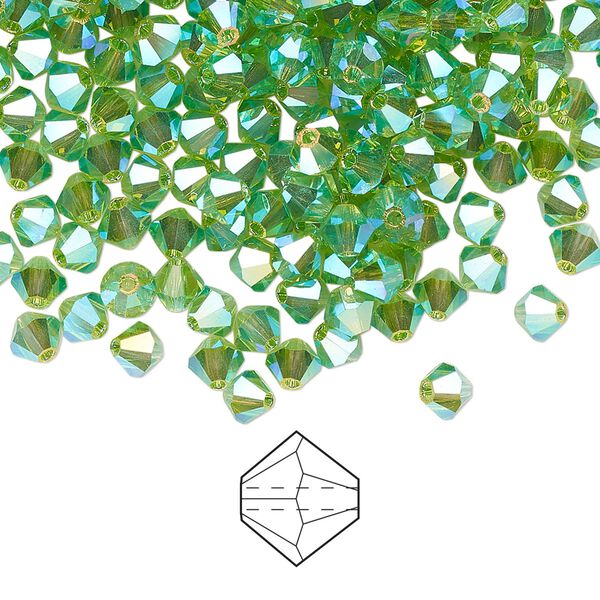 Bead 48pk peridot AB 2X, Preciosa Czech crystal 4mm bicone image number 0
