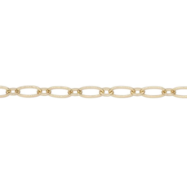 Chain, gold-finished brass, 3.5mm long and short oval. Sold per pkg of 5 feet. image number 0