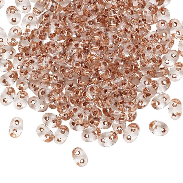 Seed bead, Preciosa Twin™ Czech glass, pkg/250g, 5x2.5mm oval, transparent copper color-lined clear, (68105). image number 0