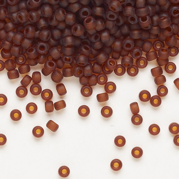 Seed bead, Miyuki, glass, pkg/50g, #8 rocaille, translucent matte dark topaz (RR-134F). image number 0