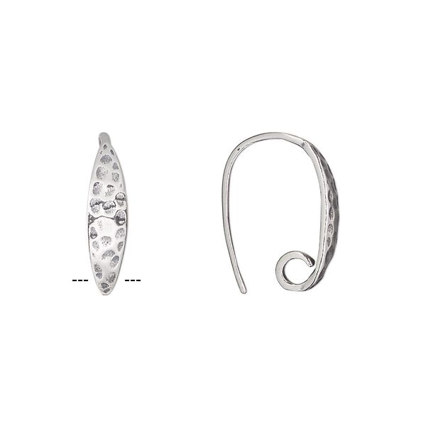Ear wire fishhook 1pkg2 sterling silver, 18mm hammered, 19 gauge antiqued 1 pair image number 0