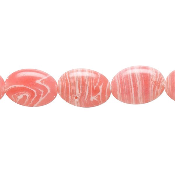 Bead, resin, white and pink, 14x10mm flat oval. Sold per 15" to 16" strand. image number 0