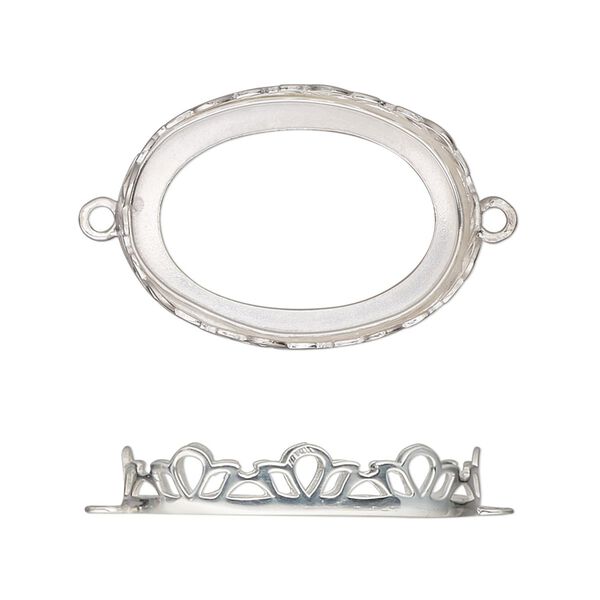 Link, sterling silver, 26x19mm oval with petal edge and open back with 25x18mm oval cabochon bezel setting. Sold individually. image number 0
