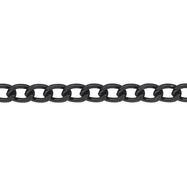 Chain, anodized aluminum, black, 4mm curb. Sold per pkg of 25 feet. image number 0