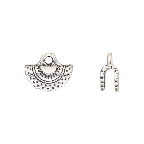 Crimp end, TierraCast®, antique silver-plated pewter (tin-based alloy), 15x8mm crescent, 2.7mm inside diameter. Sold per pkg of 20. image number 0