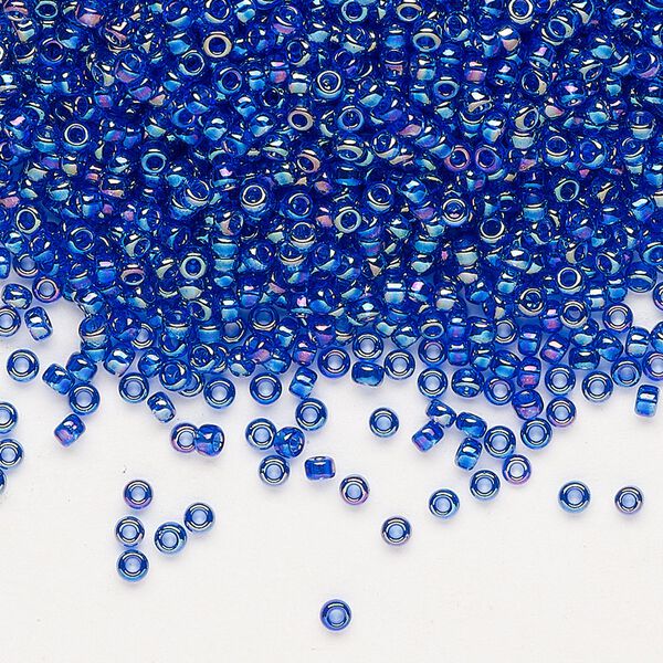 Seed bead, Miyuki, glass, pkg/250g, #11 rocaille, translucent rainbow cobalt (RR-177). image number 0