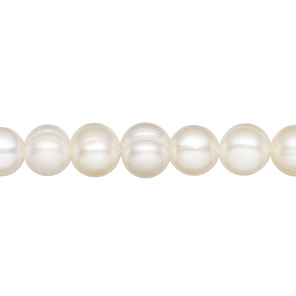 Pearl, cultured freshwater (bleached), white, 8-9mm semi-round, D grade, Mohs hardness 2-1/2 to 4. Sold per 15-1/2 to 16-inch strand. image number 0