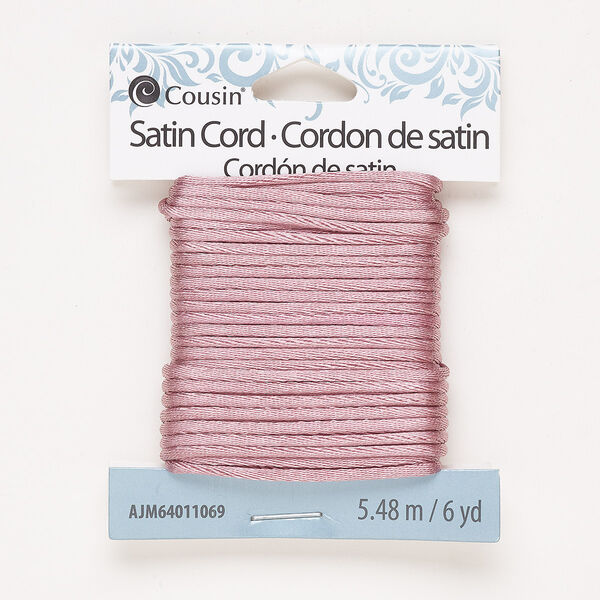 Cord, satin, rose, 2mm round. Sold per 6-yard pkg. image number 0