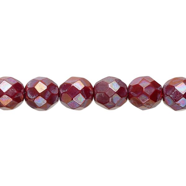 Bead, Czech fire-polished glass, opaque red nebula, 8mm faceted round. Sold per 15-1/2" to 16" strand. image number 0