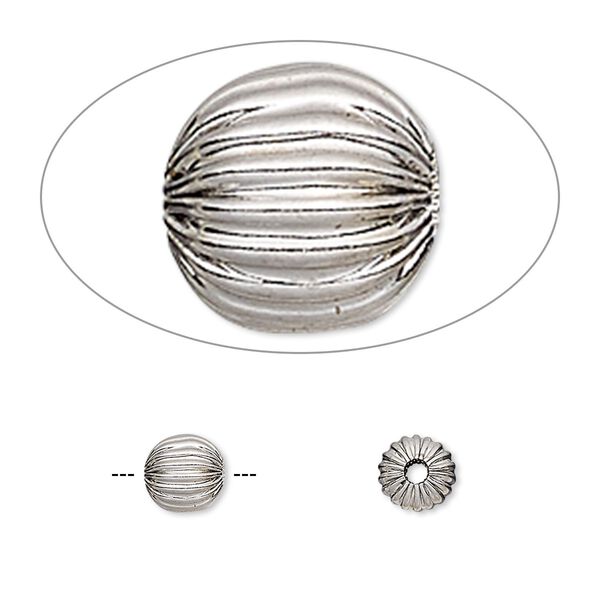 Bead, stainless steel, 6mm corrugated round. Sold per pkg of 10. image number 0