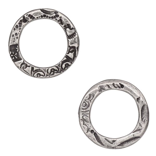 Component, TierraCast®, "Vida Mas Dulce" collection, antiqued pewter (tin-based alloy), 20mm open round with flora design and 13.5mm hole. Sold per pkg of 2. image number 0