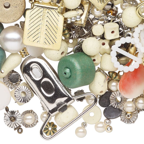 Bead, component and cabochon mix, steel / plastic / acrylic, mixed colors, 2-44mm mixed shapes. Sold per 8-ounce pkg, approximately 800 components. image number 0