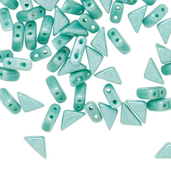 Bead, Tango™, Czech pressed glass, opaque shimmer green turquoise, 8x6x6mm triangle with (2) 0.7-0.8mm holes. Sold per 10-gram pkg, approximately 65 beads. image number 0