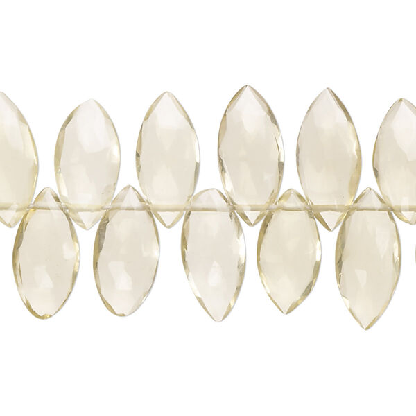 Lemon quartz 1pkg1, hand-cut top-drilled faceted puffed marquise bead 7 inch 11x6mm-15x7mm image number 0