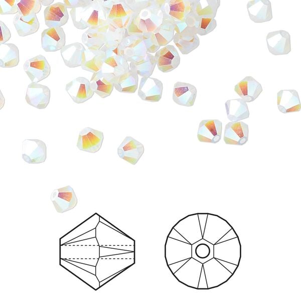Bead 48pk white opal AB 2X, Crystal Passions® 4mm bicone 5328 image number 0
