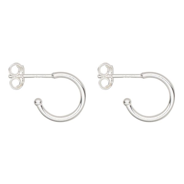 Earring 1pkg2 sterling silver, 12mm 0.75 hoop / earnuts, 1 pair image number 0